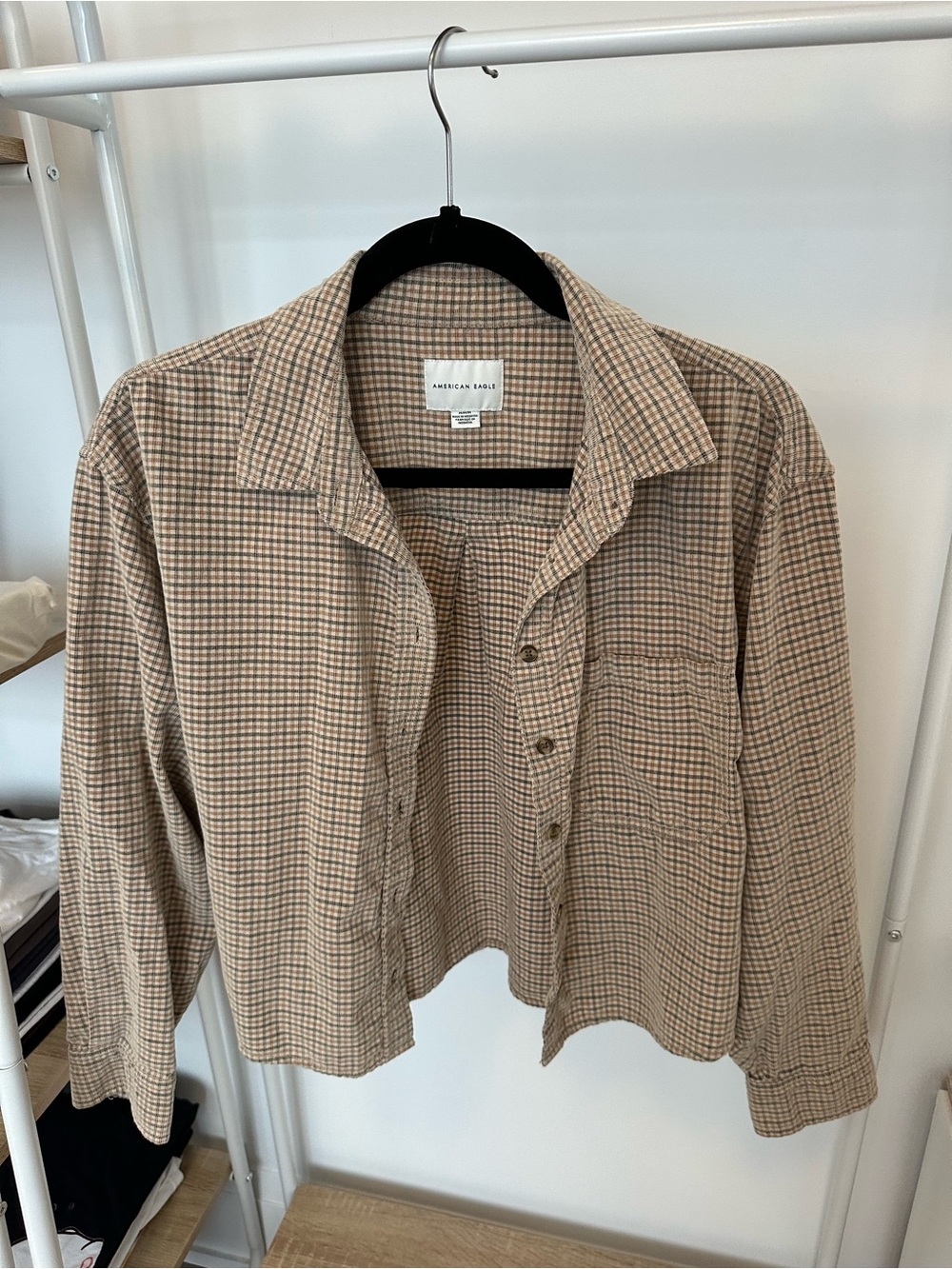 Beige Plaid Button-Up Shirt -  American Eagle
